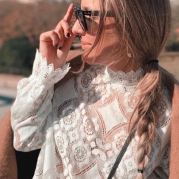 NEW Boho Chic Preppy White Top Lace Classy - Picture 2 of 6